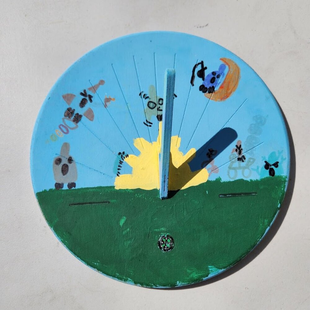 Handmade Sundial Garden Decor Decoration Wood Wooden Hand Painted Hand Built Fol